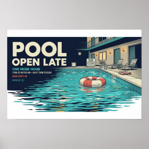 Póster Cartel de POOL OPEN LATE Retro Motel NIGHTSHIFT 90