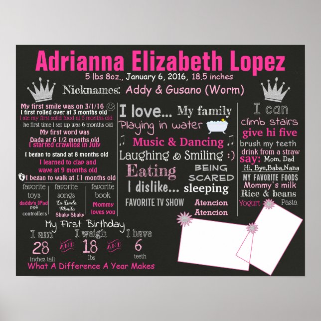 Póster Cartel de poster de tiza para el primer cumpleaños (Frente)