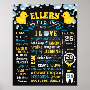 Póster Cartel de primer cumpleaños en el tablero Rubber D