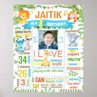 Póster Cartel de primer cumpleaños en el zoológico de los