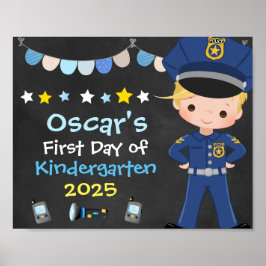 Póster Cartel de primer día de escuela para niño oficial 