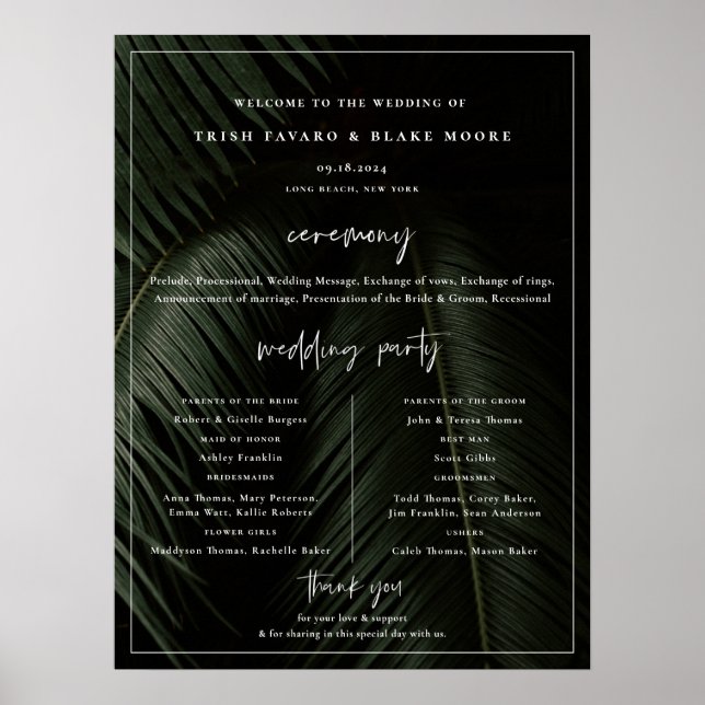 Póster Cartel de programa de boda de Trópicos Melancólico (Frente)
