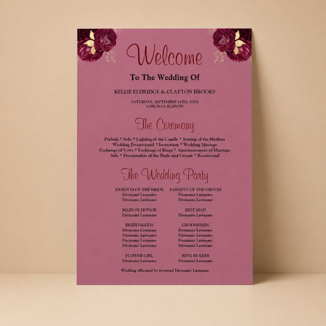 Póster Cartel de programa de ceremonia de boda floral bur (Subido por el creador)