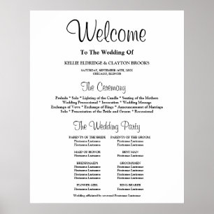 Póster Cartel de programa de ceremonia de boda simple