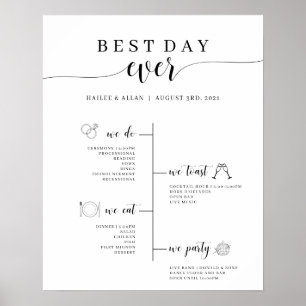 Póster Cartel de Programa de Cronograma de Boda Mejor Día