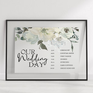Póster Cartel de programación de boda floral de rosas bla