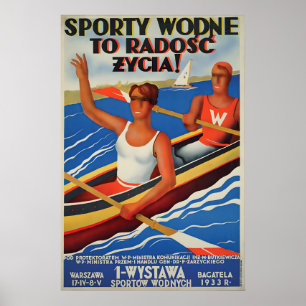 Póster cartel de promoción deportiva de Polonia de los añ