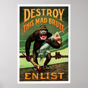 Póster Cartel de propaganda anti-alemán de la Primera Gue