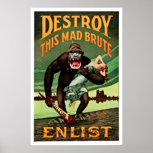 Póster Cartel de propaganda anti-alemán de la Primera Gue (Frente)