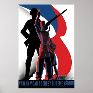 Póster Cartel de propaganda checoslovaco de la Segunda Gu