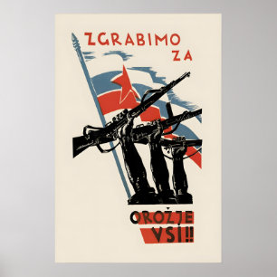 Póster Cartel de Propaganda de 1945 Yugoslavia Todos tome