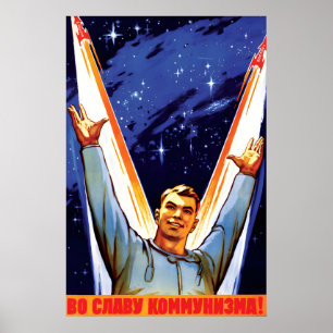 Póster Cartel de propaganda de la carrera espacial soviét