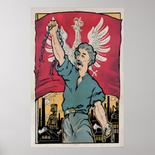 Póster Cartel de propaganda de Polonia Trabajadores rompe