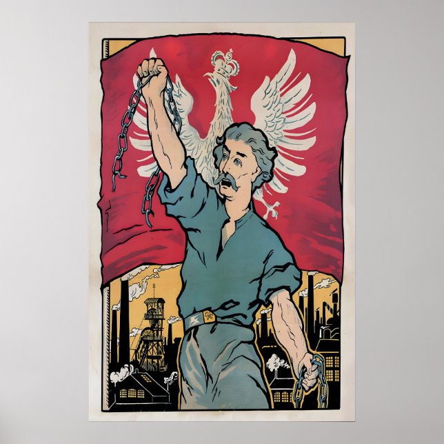 Póster Cartel de propaganda de Polonia Trabajadores rompe (Frente)