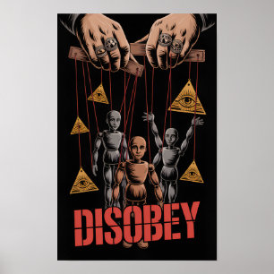 Póster Cartel de propaganda 'Desobedece' contra noticias 