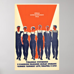 Póster Cartel de propaganda soviética - Trabajo en equipo