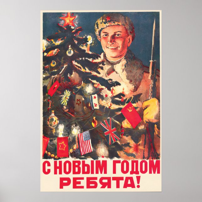 Póster Cartel de propaganda soviético de Feliz Año Nuevo  (Frente)
