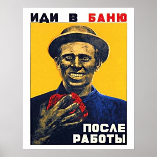 Póster Cartel de propaganda soviético, ve a bañarte despu