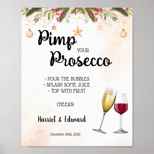 Póster Cartel de Prosecco para Boda de Navidad (Frente)