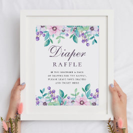 Póster Cartel de Raffle. Juego de ducha morado floral par