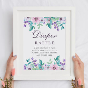 Póster Cartel de Raffle. Juego de ducha morado floral par