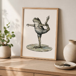 Póster Cartel de rana de yoga caprichosa en hoja de nenúf