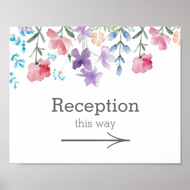 Póster Cartel de recepción de boda con jardín de flores s (Frente)