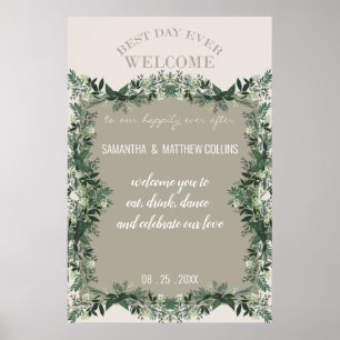 Póster Cartel de Recepción de Boda Rústica con Vegetación