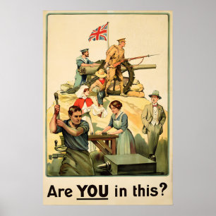 Póster Cartel de reclutamiento británico de la Primera Gu