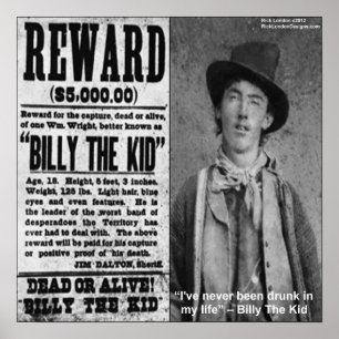 Póster Cartel de recompensa de Billy The Kid