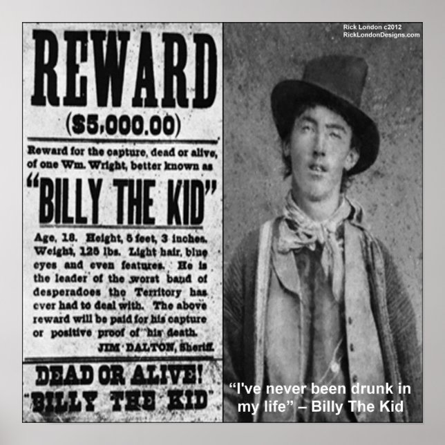 Póster Cartel de recompensa de Billy The Kid (Frente)