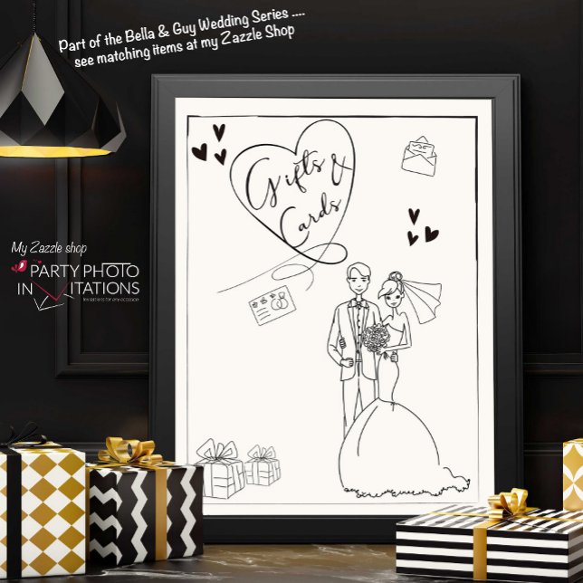 Póster Cartel de regalos de boda y tarjetas (Bella and Guy Gifts and cards sign)