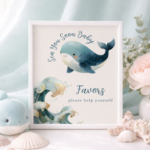 Póster Cartel de Regalos para Baby Shower Marfil Ballena 
