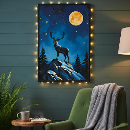 Póster Cartel de Reno Majestuoso bajo la Luz de la Luna