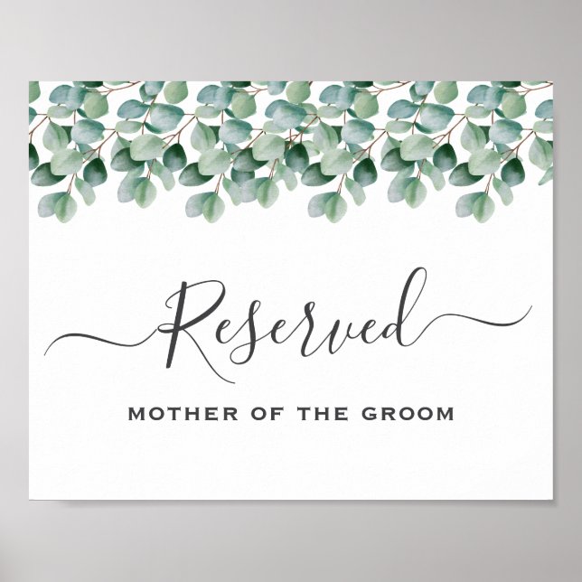 Póster Cartel de reserva de boda con vegetación de eucali (Frente)