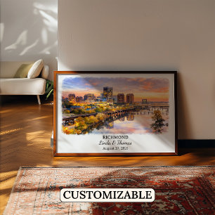 Póster Cartel de Richmond Virginia, Acuarela, Personaliza