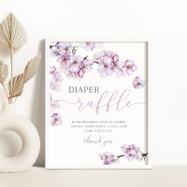 Póster Cartel de rifa de pañales con flor de cerezo lila 