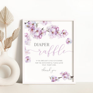 Póster Cartel de rifa de pañales con flor de cerezo lila