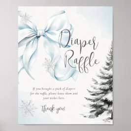 Póster Cartel de Rifa de Pañales con Lazo Azul Baby Showe