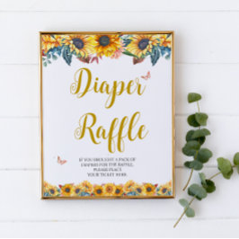 Póster Cartel de rifa de pañales de girasol acuarela