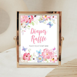 Póster Cartel de rifa de pañales de Mariposa Floral Peque
