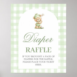 Póster Cartel de rifa de pañales para baby shower de golf