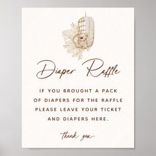 Póster Cartel de Rifa de Pañales para Baby Shower de Guar