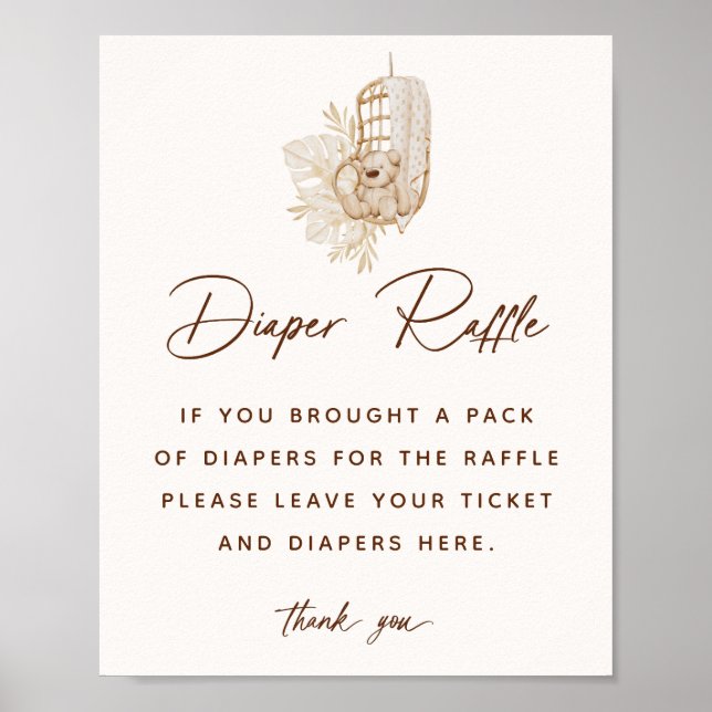 Póster Cartel de Rifa de Pañales para Baby Shower de Guar (Frente)