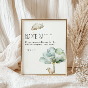 Póster Cartel de rifa de pañales para baby shower de Litt