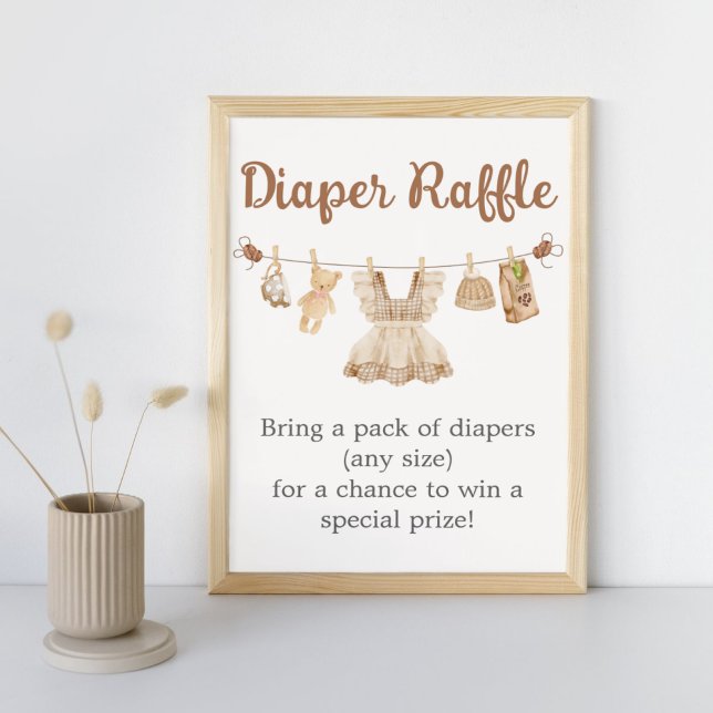 Póster Cartel de Rifas de Pañales para Shower de Café que (Coffee Little Bean Clothesline Baby Shower Diaper Raffle Sign)