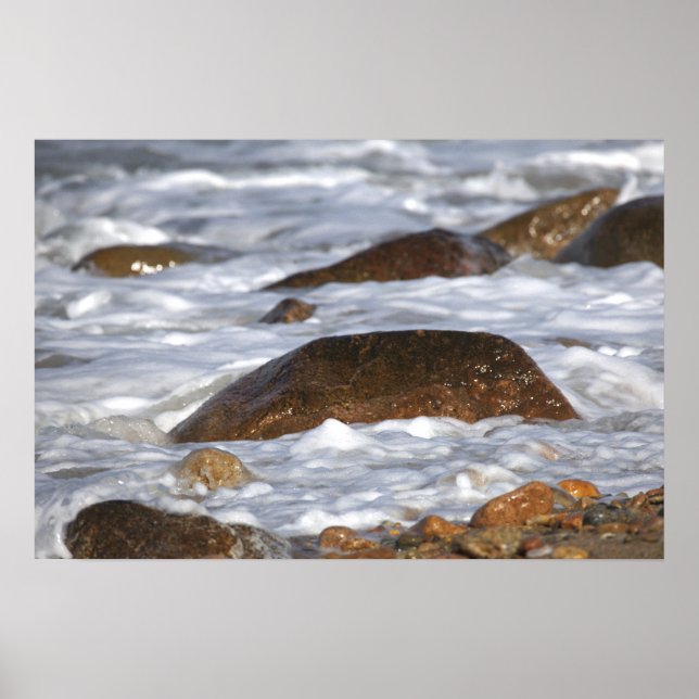 Póster Cartel de rocas y olas en Rhode Island (Frente)