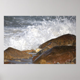 Póster Cartel de rocas y olas en Rhode Island