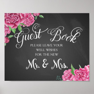 Póster Cartel de rosa del libro de invitado boda de impre