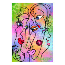 Cartel de rostros de mujeres abstractas en estilo 